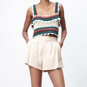 Zara pleated high waist shorts in Stone